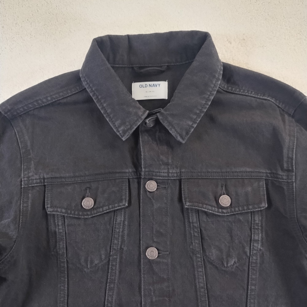 Old Navy Denim Jacket Fits Adult S/XS Black Trucker Cowboy Grunge Workwear - Picture 3 of 14